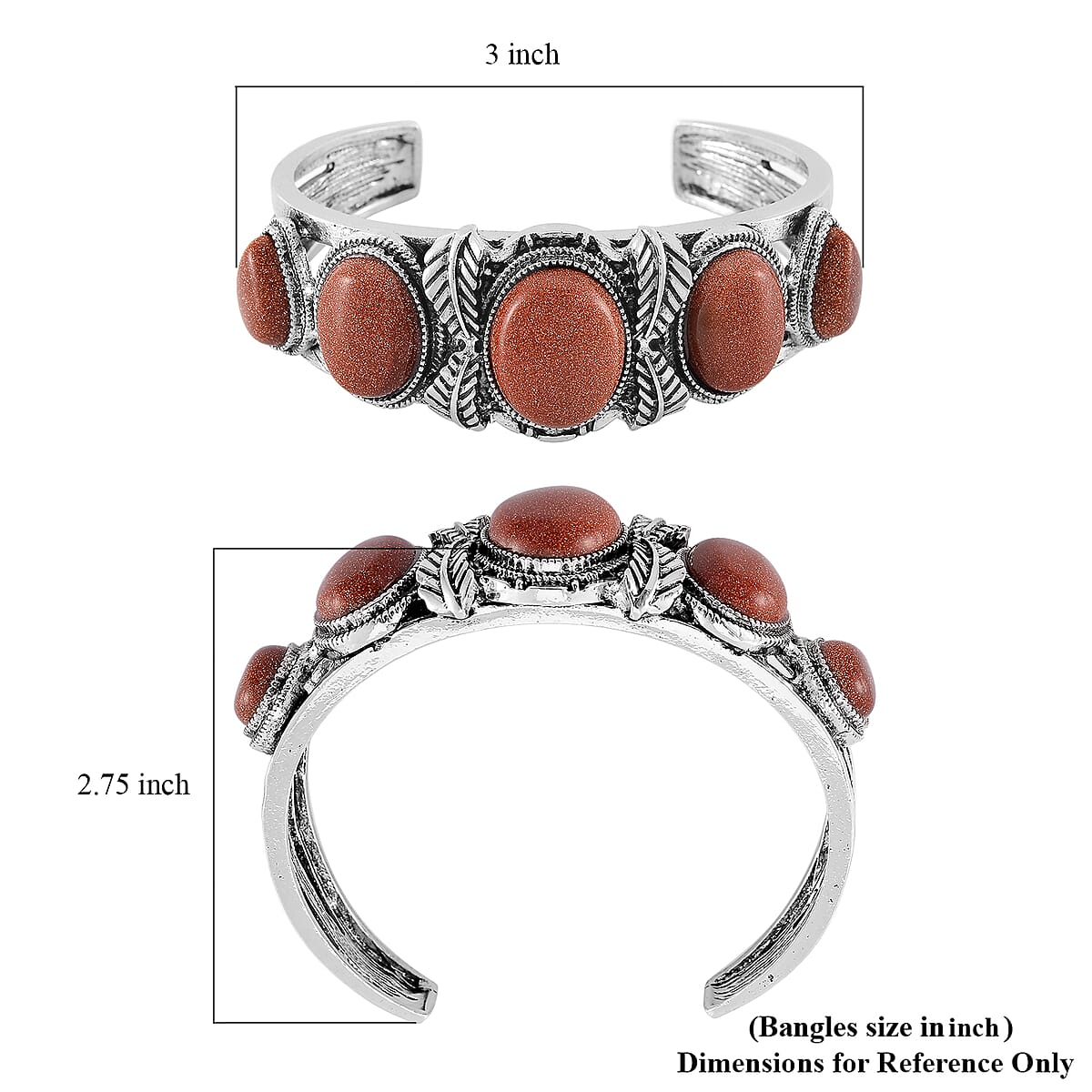Set of 2 Gold Sandstone 150.00 ctw Cuff Bracelet (7.5 In) and Earrings in Silvertone image number 5
