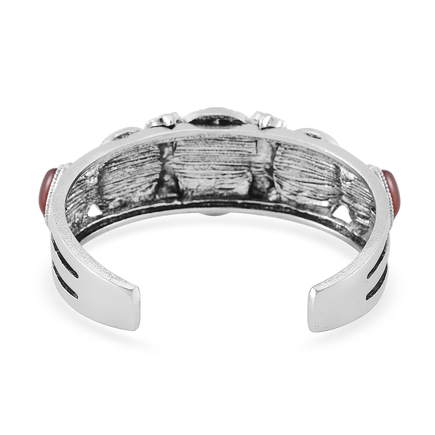Set of 2 Red Carnelian 150.00 ctw Cuff Bracelet (7.5 In) and Earrings in Silvertone