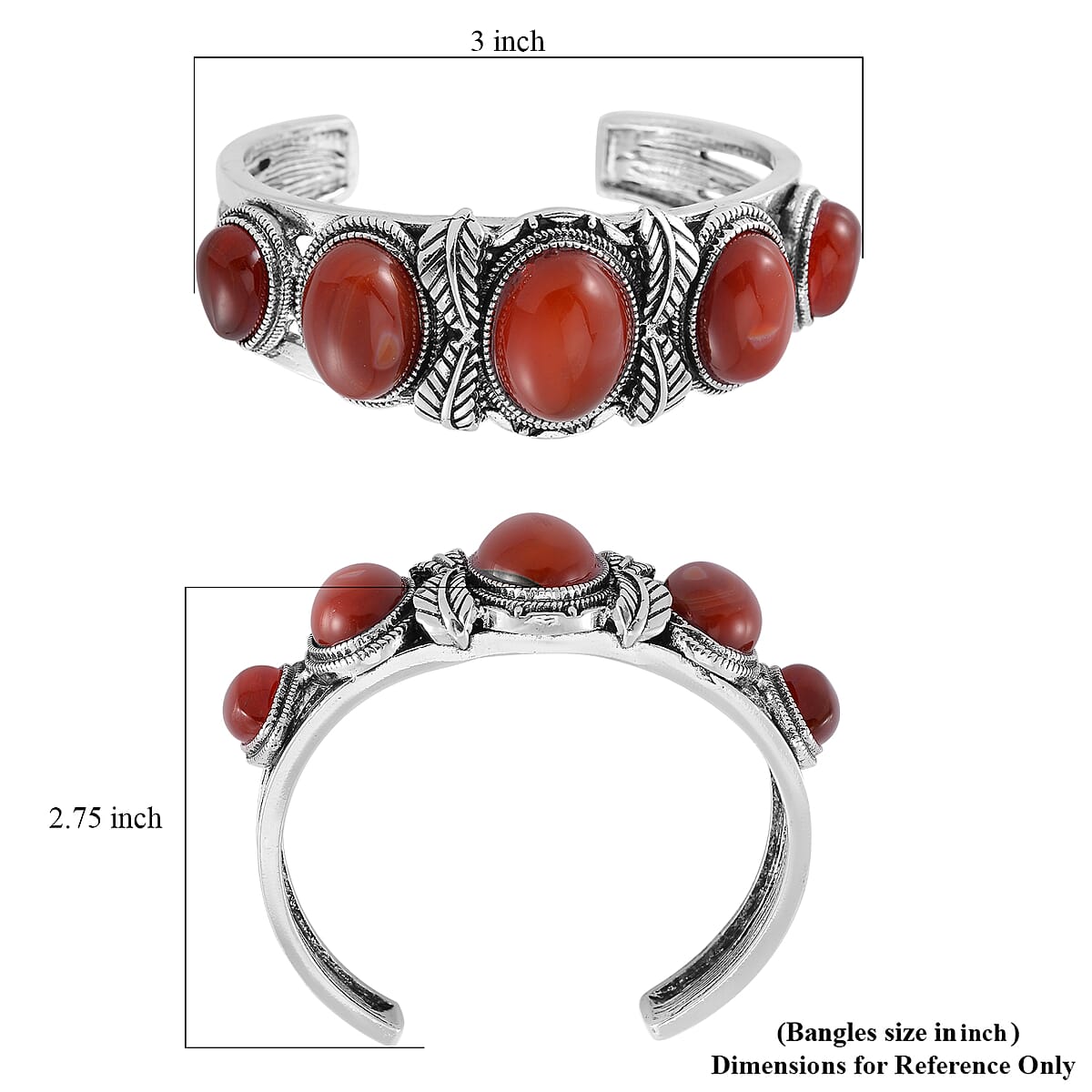 Set of 2 Red Carnelian 150.00 ctw Cuff Bracelet (7.5 In) and Earrings in Silvertone image number 5