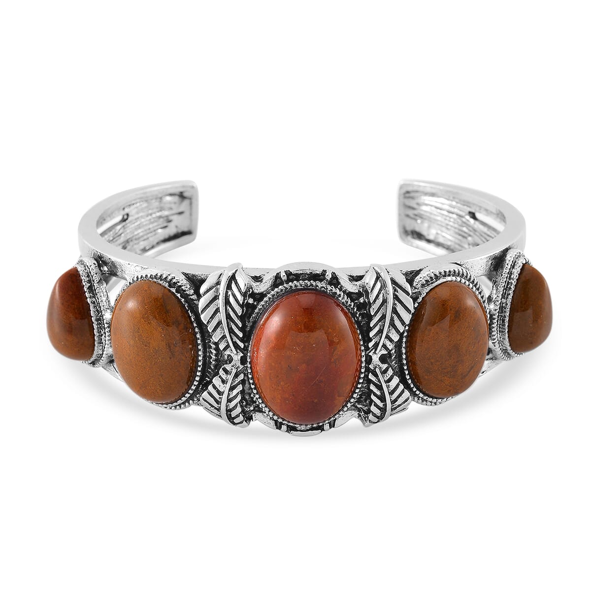 Set of 2 Rainbow Jasper 150.00 ctw Cuff Bracelet (7.5 In) and Earrings in Silvertone image number 2