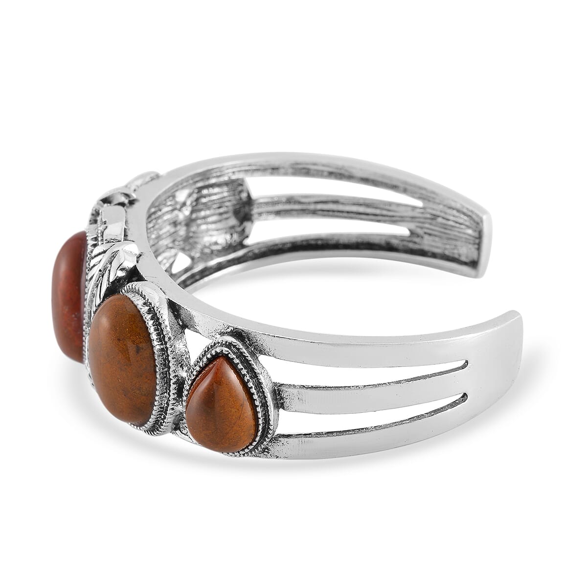 Set of 2 Rainbow Jasper 150.00 ctw Cuff Bracelet (7.5 In) and Earrings in Silvertone image number 3