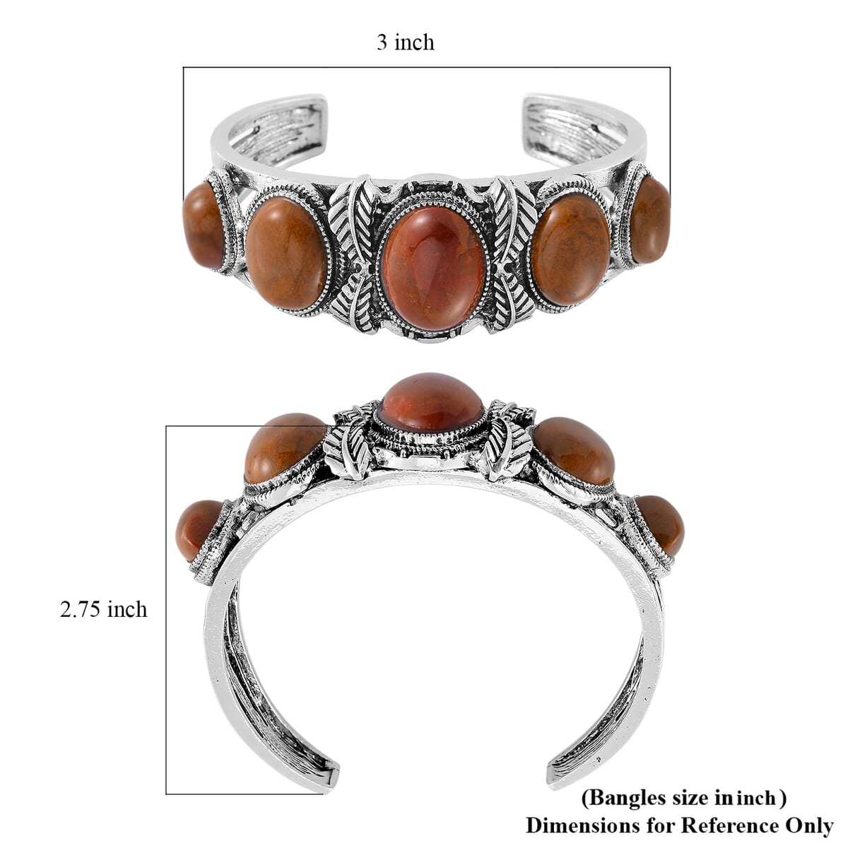 Set of 2 Rainbow Jasper 150.00 ctw Cuff Bracelet (7.5 In) and Earrings in Silvertone image number 5