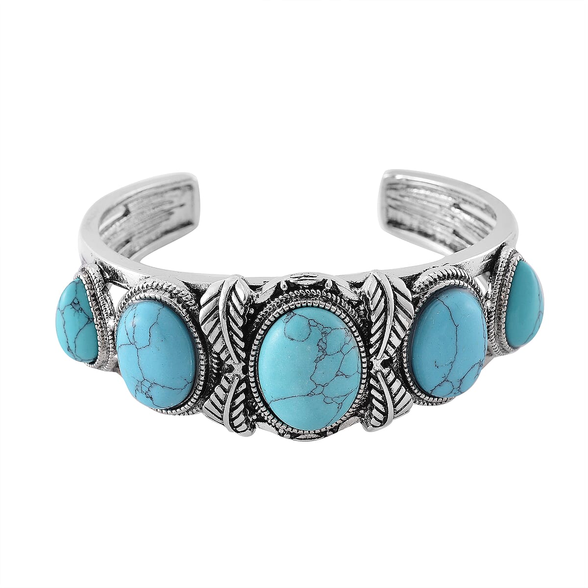 Set of 2 Constituted Blue Howlite 150.00 ctw Cuff Bracelet (7.5 In) and Earrings in Silvertone image number 2