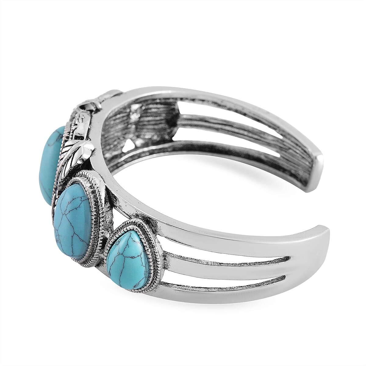 Set of 2 Constituted Blue Howlite 150.00 ctw Cuff Bracelet (7.5 In) and Earrings in Silvertone image number 3
