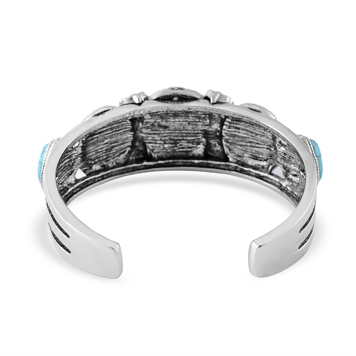 Set of 2 Constituted Blue Howlite 150.00 ctw Cuff Bracelet (7.5 In) and Earrings in Silvertone image number 4