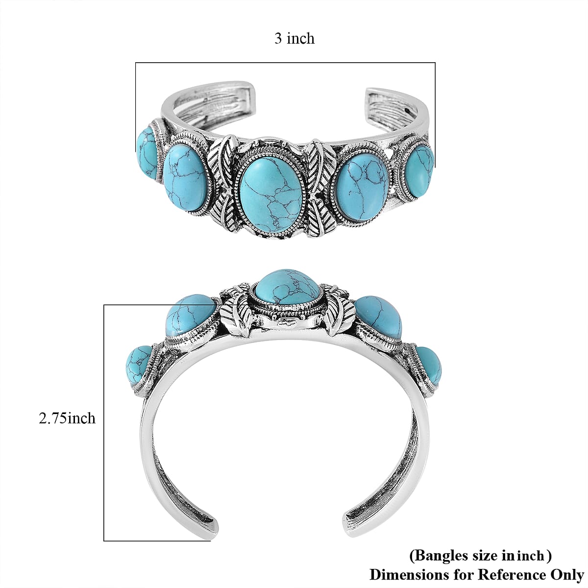 Set of 2 Constituted Blue Howlite 150.00 ctw Cuff Bracelet (7.5 In) and Earrings in Silvertone image number 5