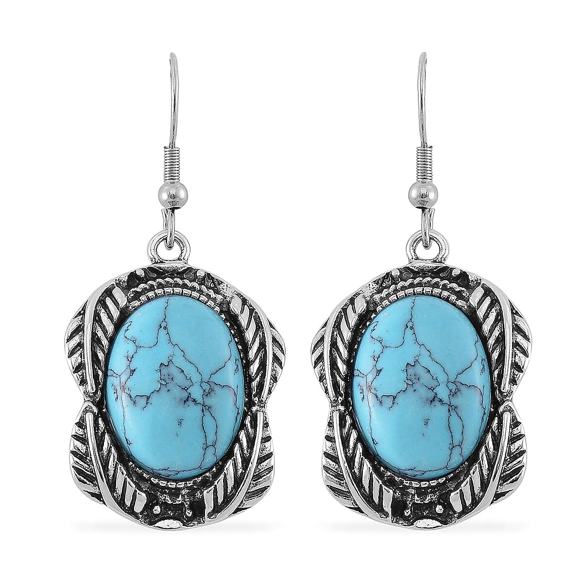 Set of 2 Constituted Blue Howlite 150.00 ctw Cuff Bracelet (7.5 In) and Earrings in Silvertone image number 6