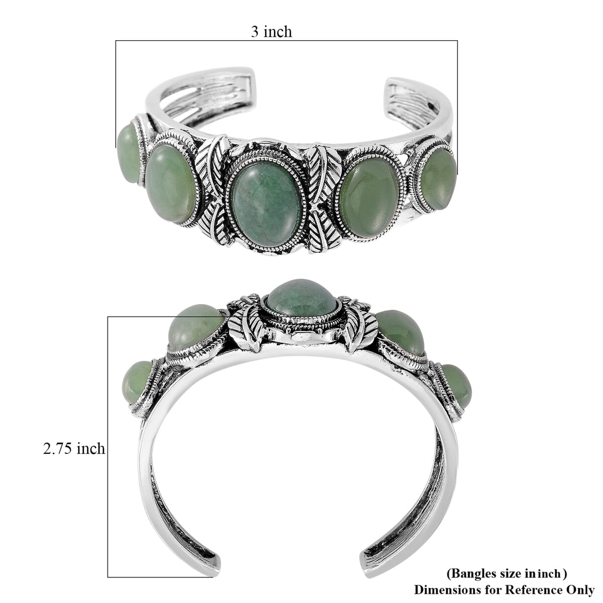 Set of 2 Green Aventurine 150.00 ctw Cuff Bracelet (7.5 In) and Earrings in Silvertone image number 5