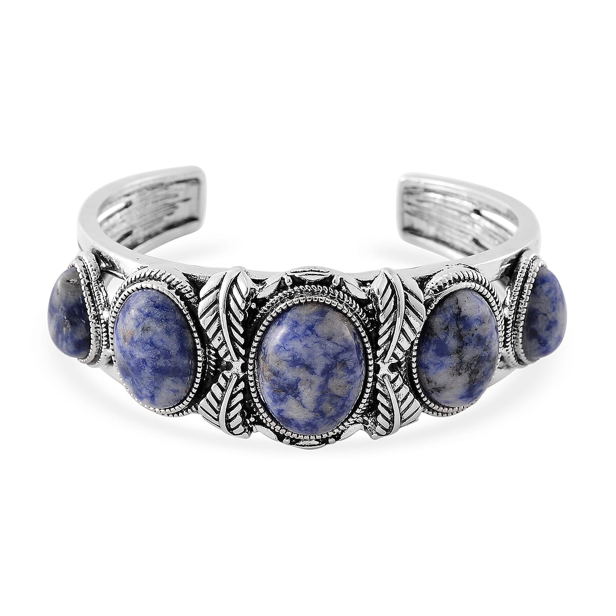 Set of 2 Sodalite 150.00 ctw Cuff Bracelet (7.5 In) and Earrings in Silvertone image number 2