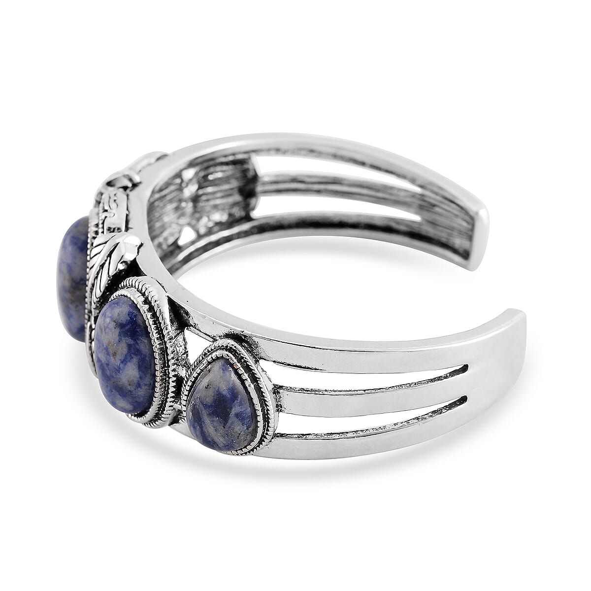 Set of 2 Sodalite 150.00 ctw Cuff Bracelet (7.5 In) and Earrings in Silvertone image number 3