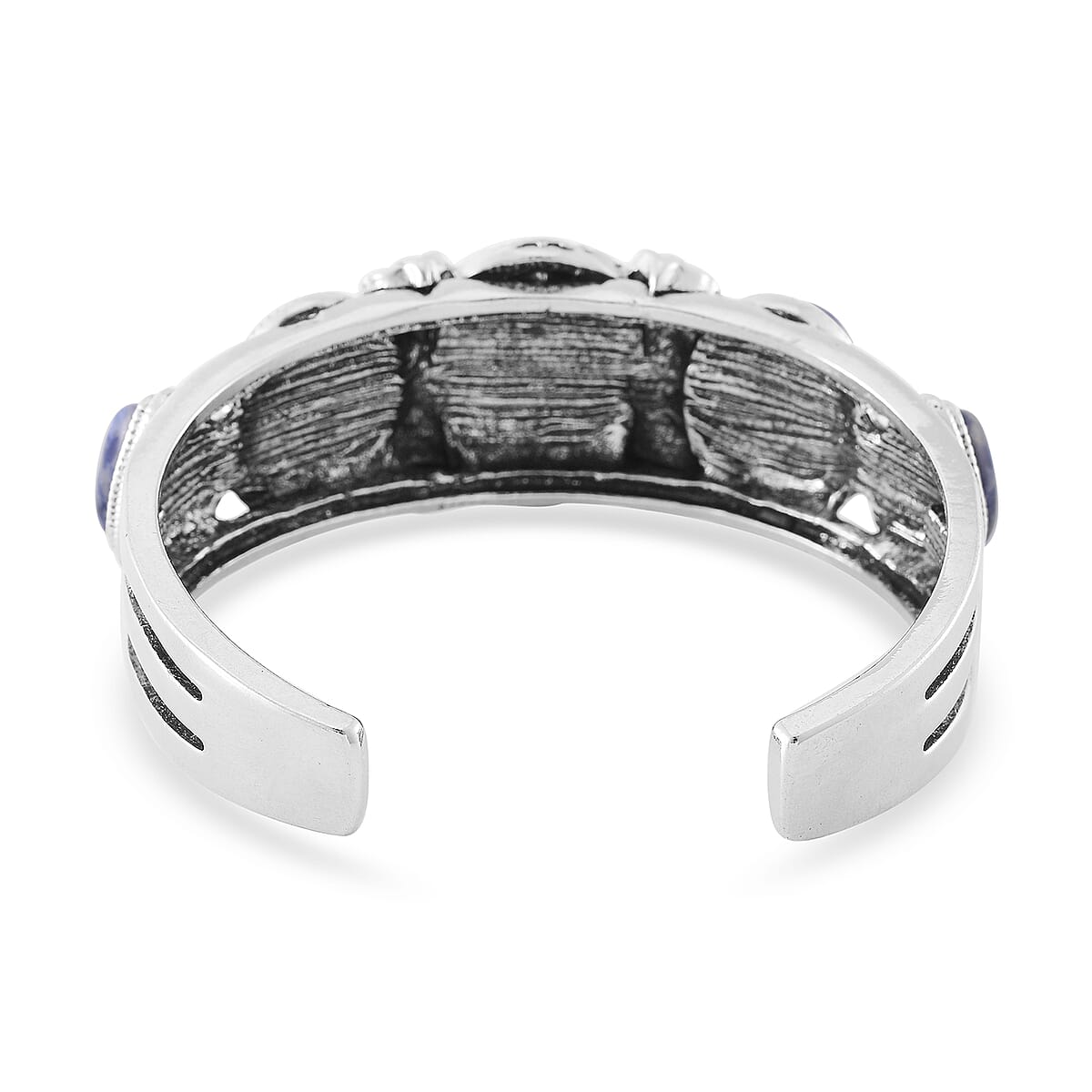 Set of 2 Sodalite 150.00 ctw Cuff Bracelet (7.5 In) and Earrings in Silvertone image number 4