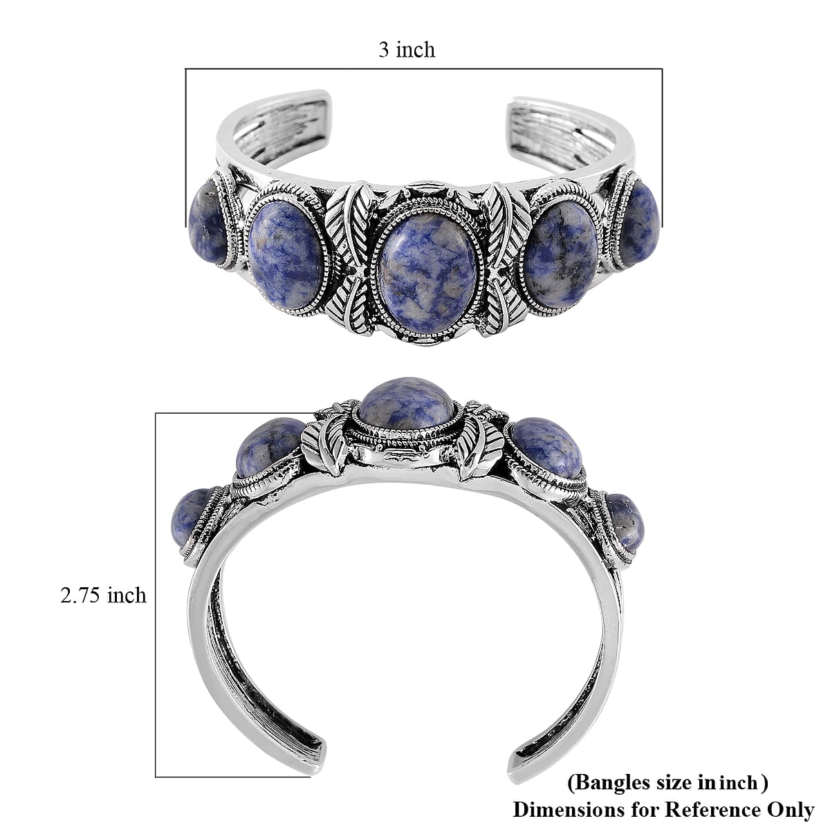 Set of 2 Sodalite 150.00 ctw Cuff Bracelet (7.5 In) and Earrings in Silvertone image number 5