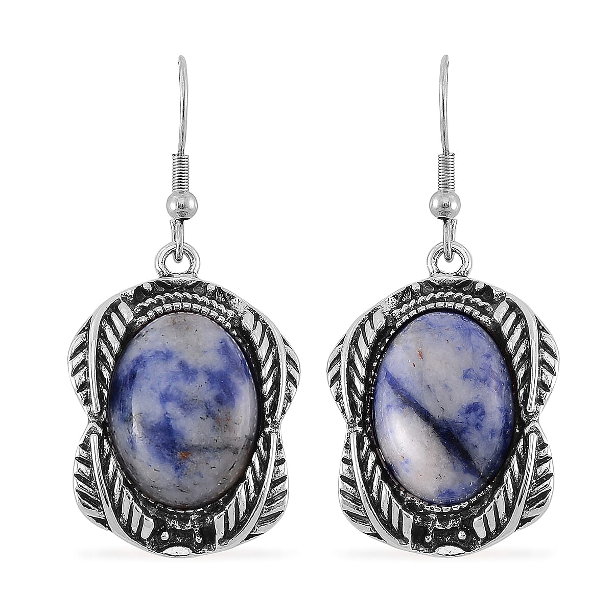 Set of 2 Sodalite 150.00 ctw Cuff Bracelet (7.5 In) and Earrings in Silvertone image number 6