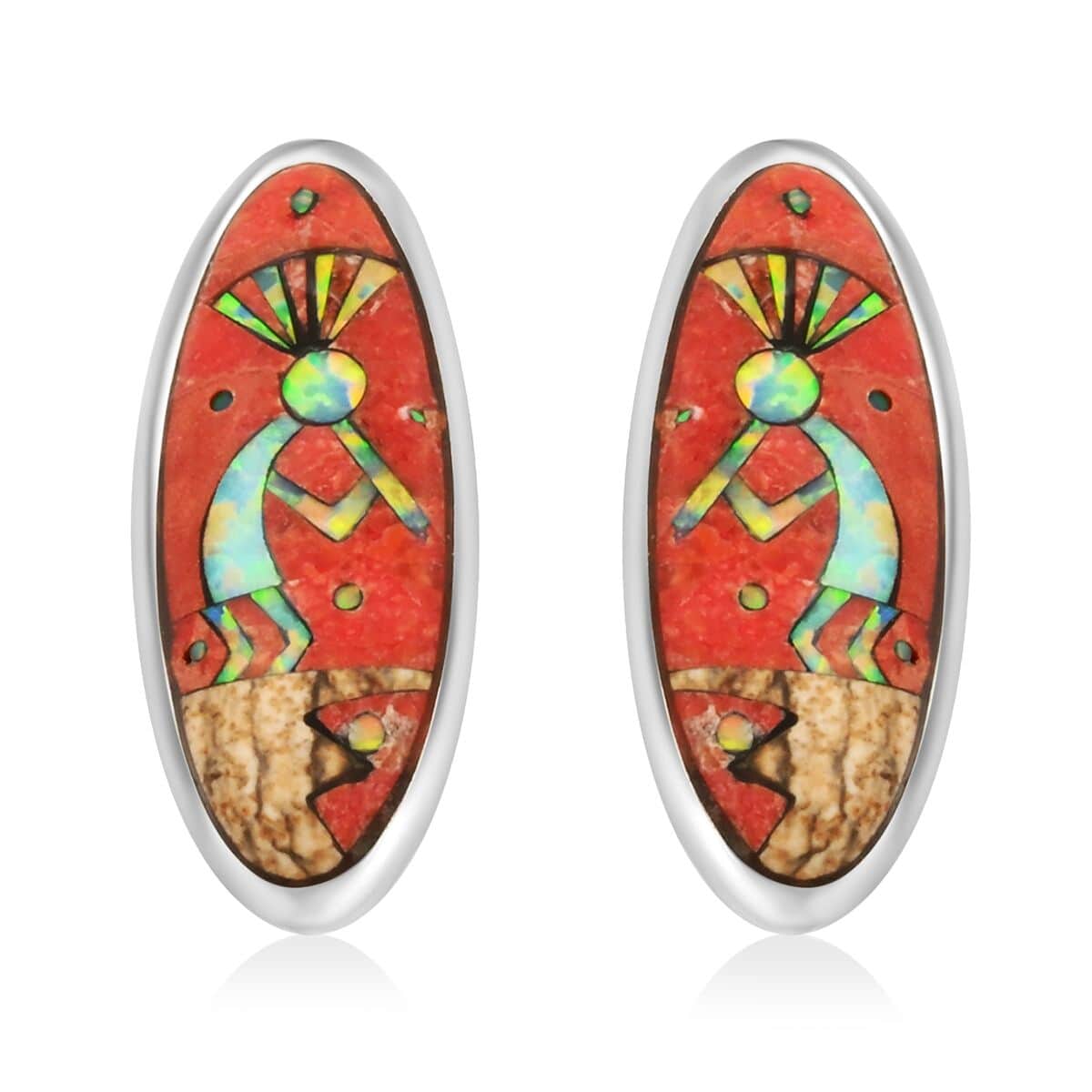 Santa Fe Style Red Coral 10.70 ctw Kokopelli Pendant and Earrings in Sterling Silver image number 4