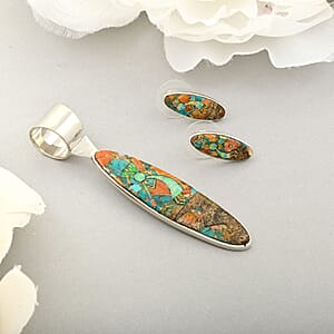 Santa Fe Style Spiny Turquoise 10.70 ctw Kokopelli Pendant without Chain and Earrings in Sterling Silver