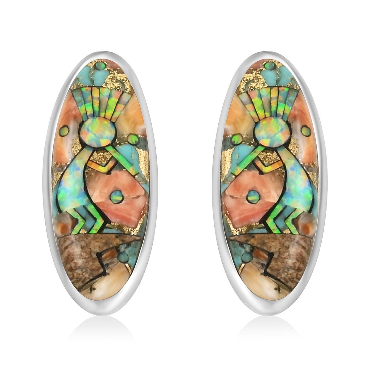 Santa Fe Style Spiny Turquoise 10.70 ctw Kokopelli Pendant without Chain and Earrings in Sterling Silver image number 4