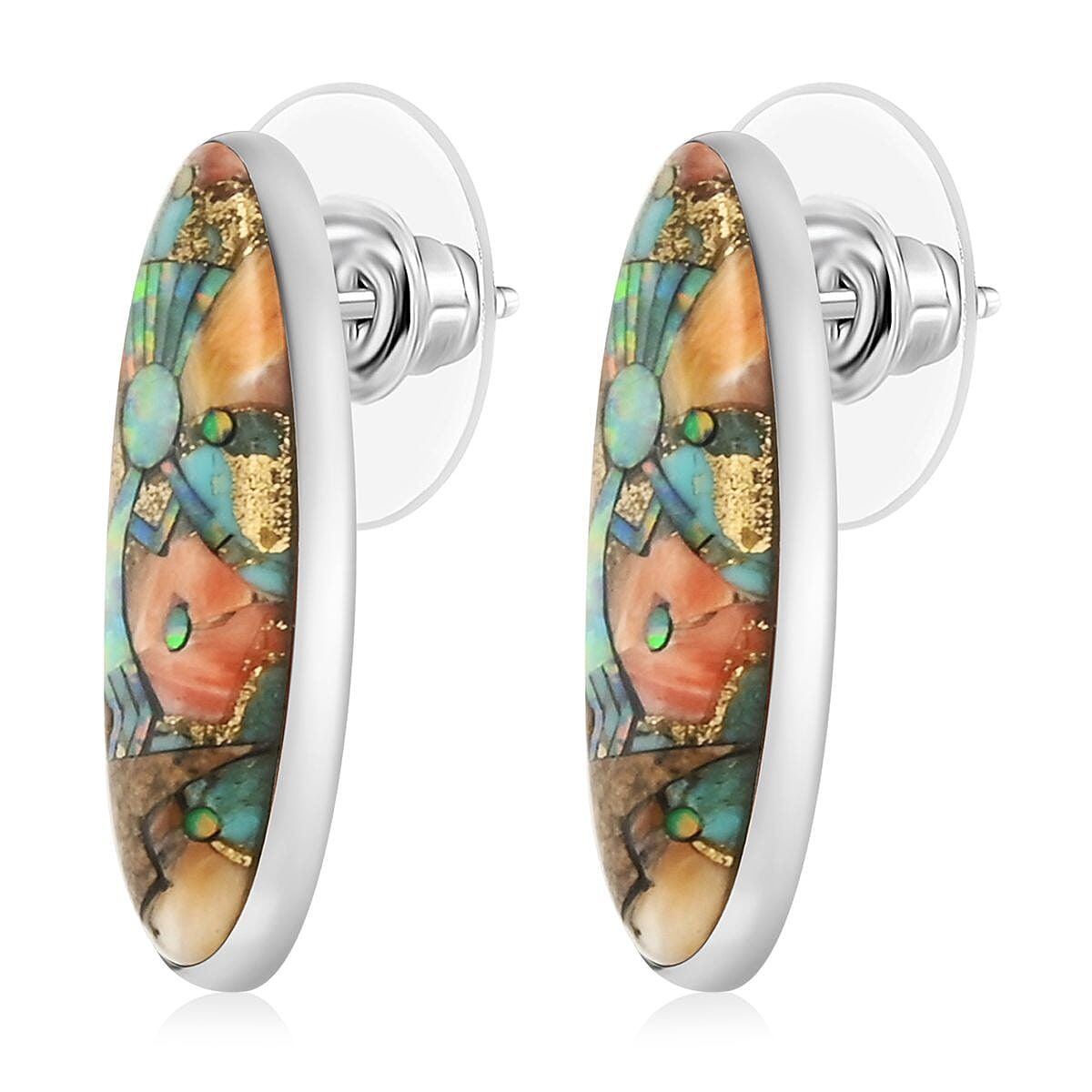 Santa Fe Style Spiny Turquoise 10.70 ctw Kokopelli Pendant without Chain and Earrings in Sterling Silver image number 5