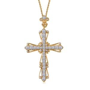 Luxuriant Lab Grown Diamond SI 1.00 ctw Cross Pendant Necklace in 18K Vermeil Yellow Gold Over Sterling Silver 20 Inches