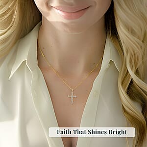 Luxuriant Lab Grown Diamond SI 1.00 ctw Cross Pendant Necklace in 18K Vermeil Yellow Gold Over Sterling Silver 20 Inches