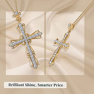 Luxuriant Lab Grown Diamond SI 1.00 ctw Cross Pendant Necklace in 18K Vermeil Yellow Gold Over Sterling Silver 20 Inches