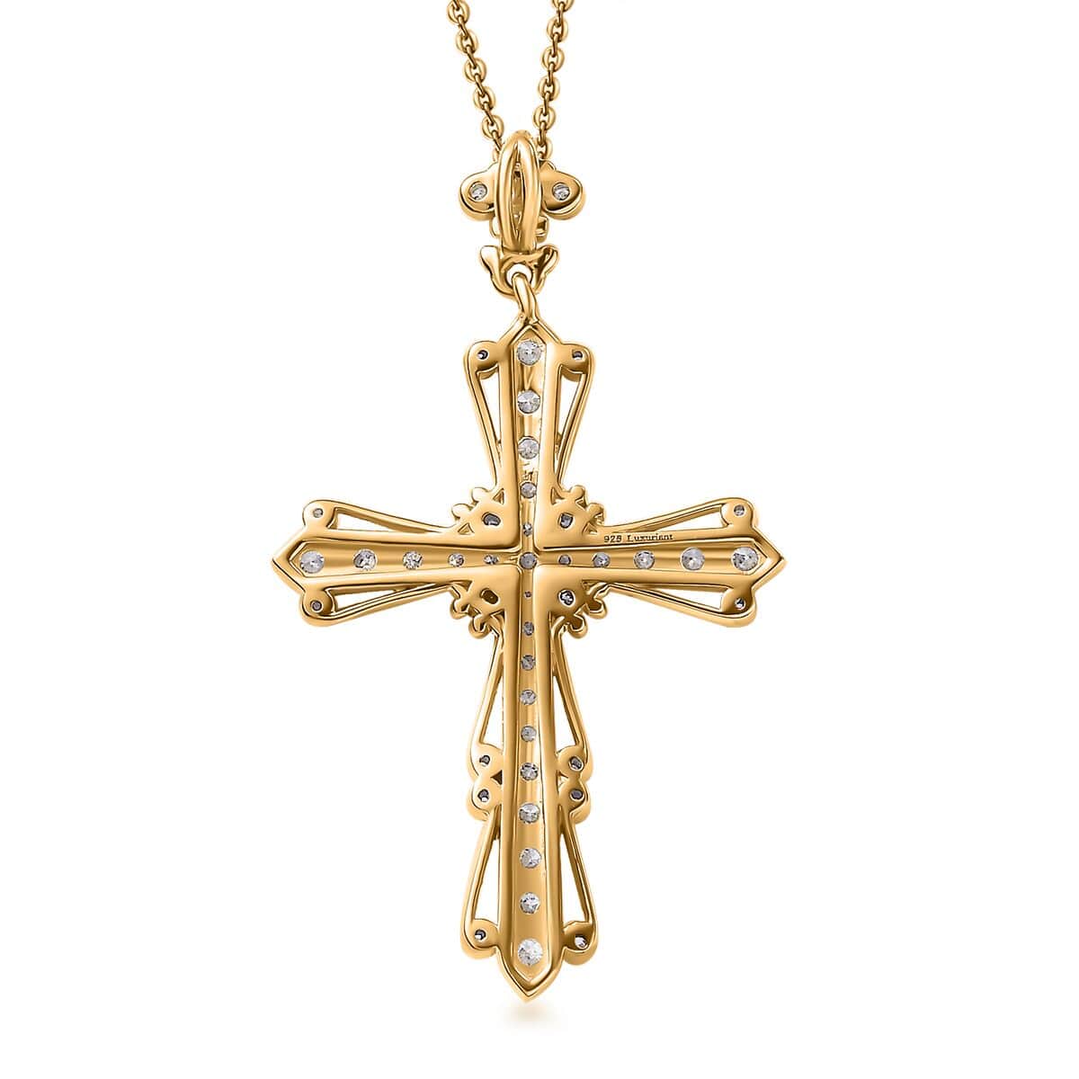 Luxuriant Lab Grown Diamond SI 1.00 ctw Cross Pendant Necklace in 18K Vermeil Yellow Gold Over Sterling Silver 20 Inches image number 4