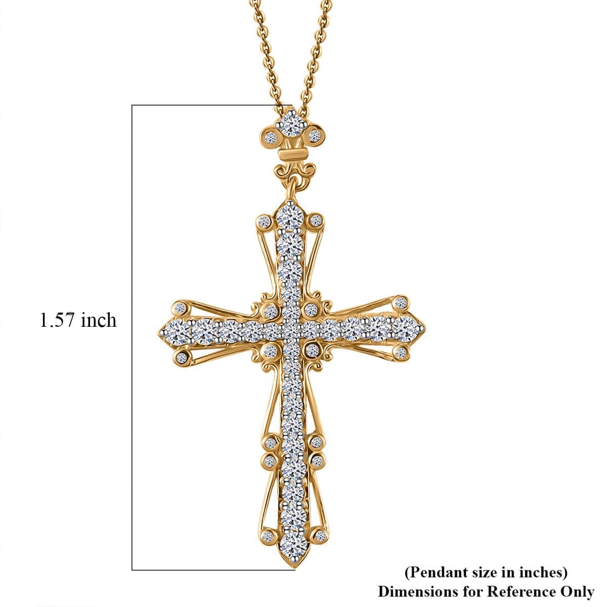 Luxuriant Lab Grown Diamond SI 1.00 ctw Cross Pendant Necklace in 18K Vermeil Yellow Gold Over Sterling Silver 20 Inches image number 5