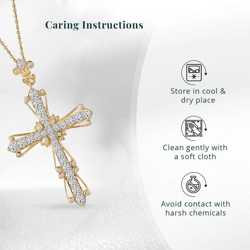 Luxuriant Lab Grown Diamond G-H SI 1.00 ctw Cross Pendant Necklace in 18K Vermeil Yellow Gold Over Sterling Silver 20 Inches