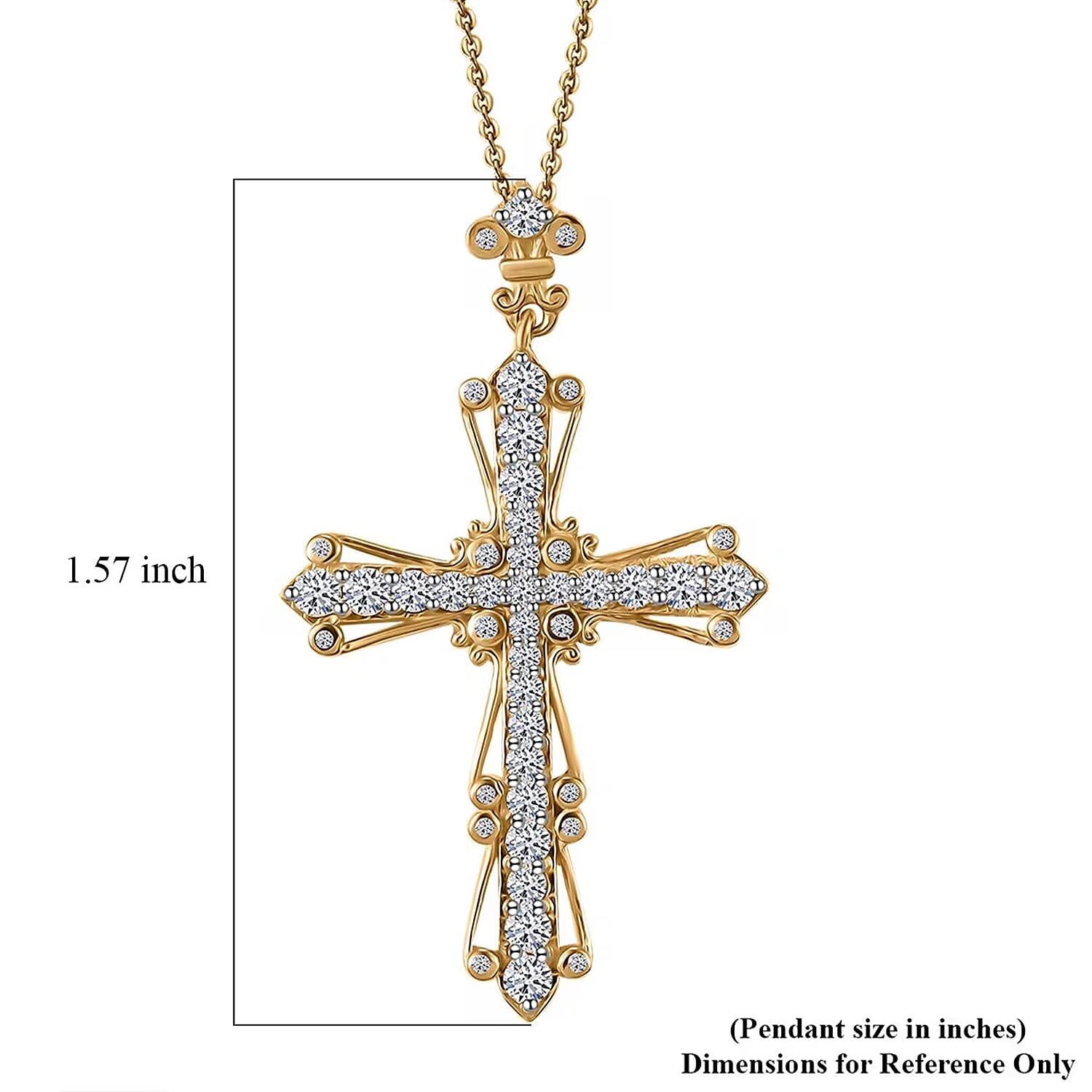 Luxuriant Lab Grown Diamond G-H SI 1.00 ctw Cross Pendant Necklace in 18K Vermeil Yellow Gold Over Sterling Silver 20 Inches