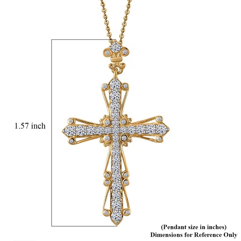 Luxuriant Lab Grown Diamond G-H SI 1.00 ctw Cross Pendant Necklace in 18K Vermeil Yellow Gold Over Sterling Silver 20 Inches