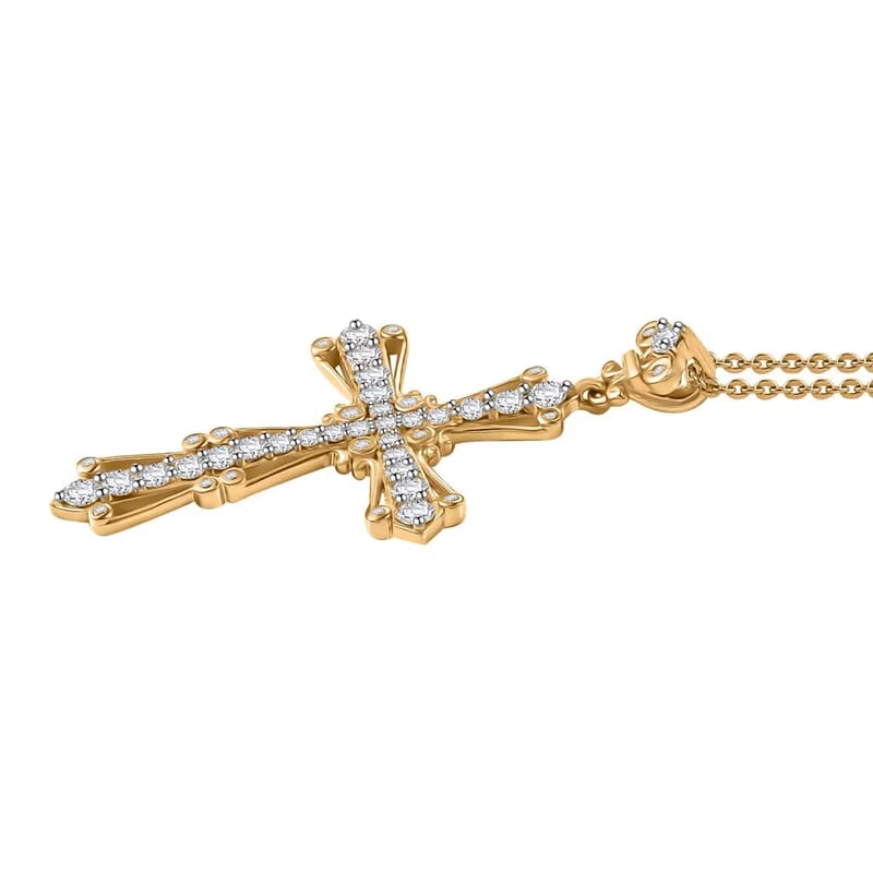 Luxuriant Lab Grown Diamond G-H SI 1.00 ctw Cross Pendant Necklace in 18K Vermeil Yellow Gold Over Sterling Silver 20 Inches