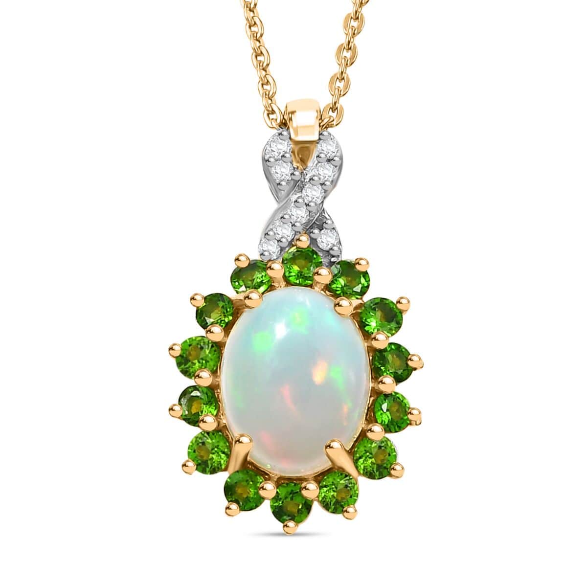 Premium Ethiopian Welo Opal and Multi Gemstone 1.75 ctw Sunburst Pendant Necklace in 18K Vermeil Yellow Gold Over Sterling Silver 20 Inches image number 0