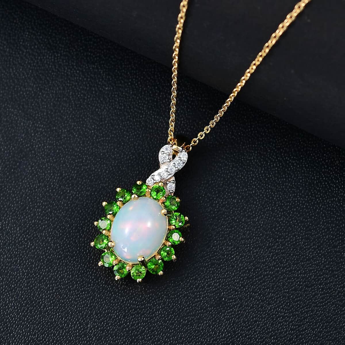 Premium Ethiopian Welo Opal and Multi Gemstone 1.75 ctw Sunburst Pendant Necklace in 18K Vermeil Yellow Gold Over Sterling Silver 20 Inches image number 1