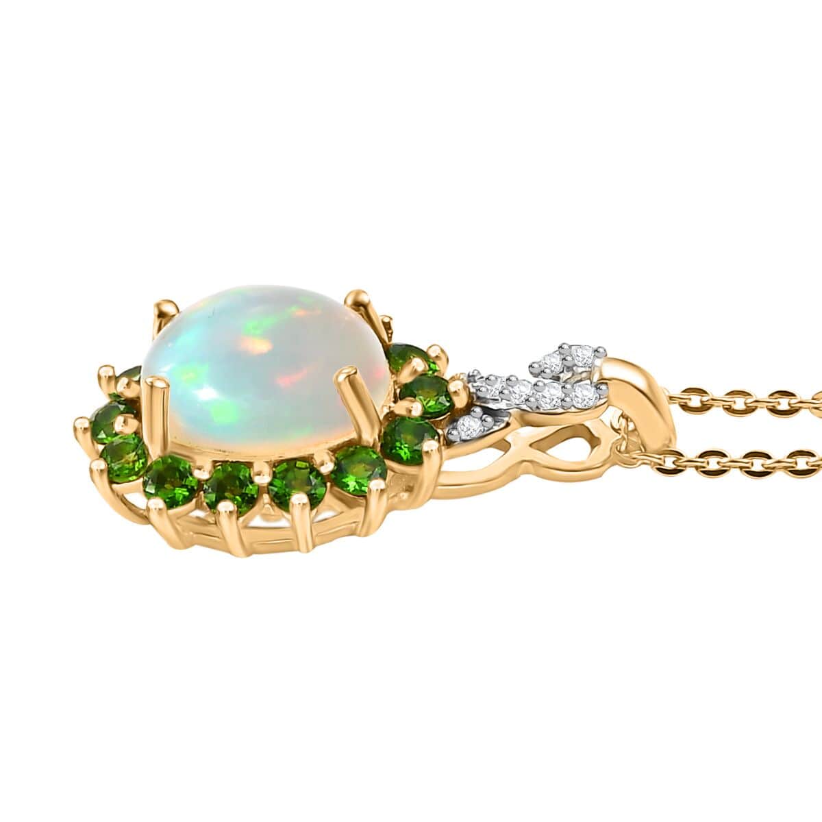 Premium Ethiopian Welo Opal and Multi Gemstone 1.75 ctw Sunburst Pendant Necklace in 18K Vermeil Yellow Gold Over Sterling Silver 20 Inches image number 3