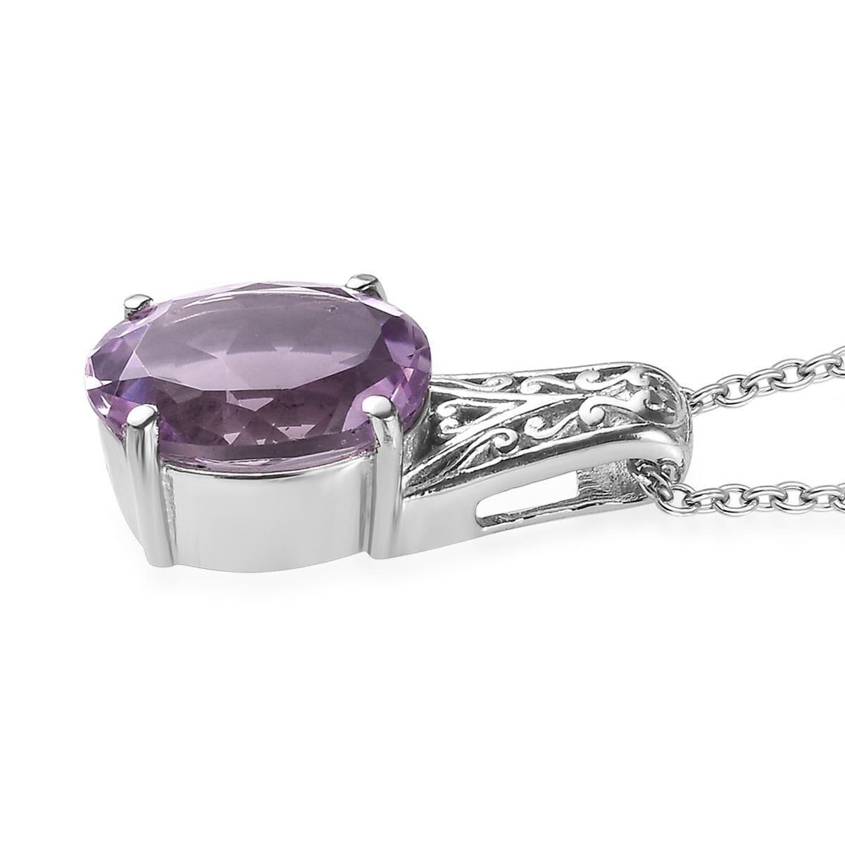 Rose De France Amethyst 31.70 ctw Bangle Bracelet (7.25In), Earrings, Ring (Size 6.0) and Pendant Necklace 20 Inches in Stainless Steel image number 2