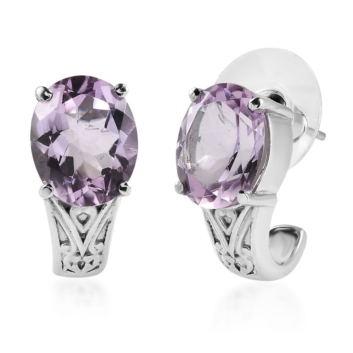 Rose De France Amethyst 31.70 ctw Bangle Bracelet (7.25In), Earrings, Ring (Size 6.0) and Pendant Necklace 20 Inches in Stainless Steel image number 4