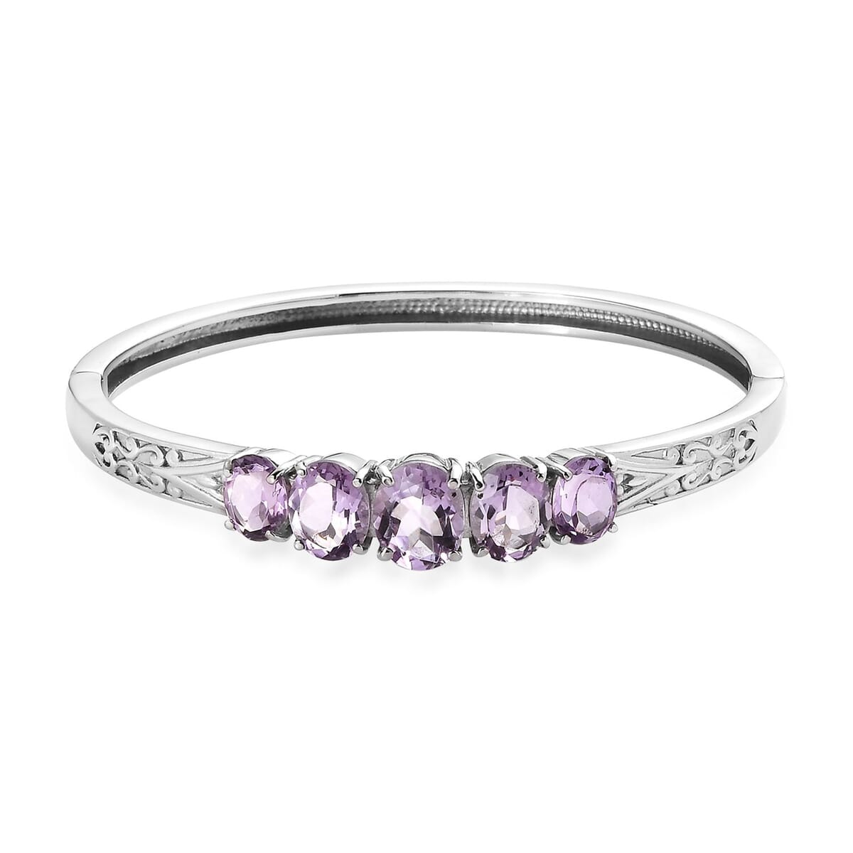 Rose De France Amethyst 31.70 ctw Bangle Bracelet (7.25In), Earrings, Ring (Size 6.0) and Pendant Necklace 20 Inches in Stainless Steel image number 7