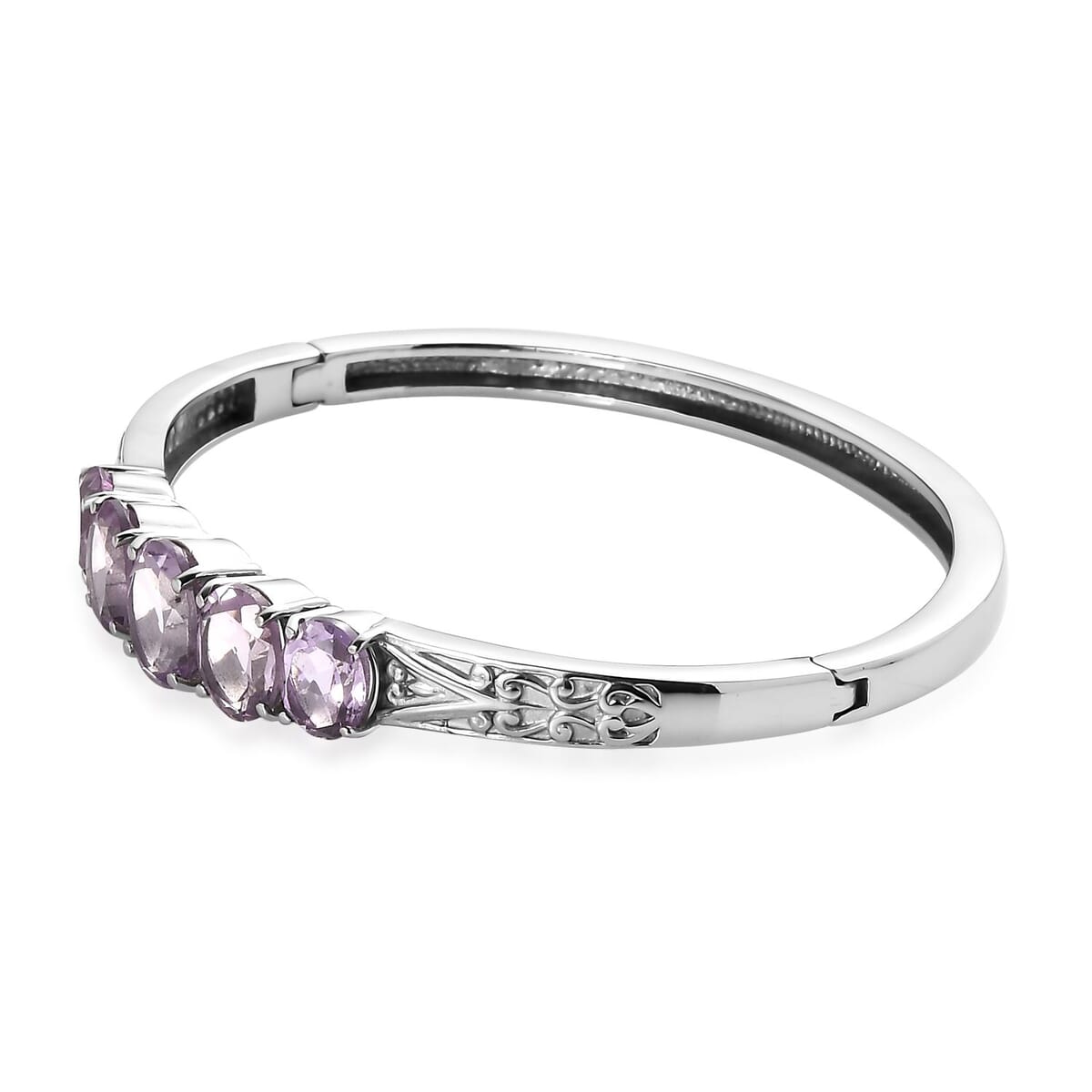 Rose De France Amethyst 31.70 ctw Bangle Bracelet (7.25In), Earrings, Ring (Size 6.0) and Pendant Necklace 20 Inches in Stainless Steel image number 8