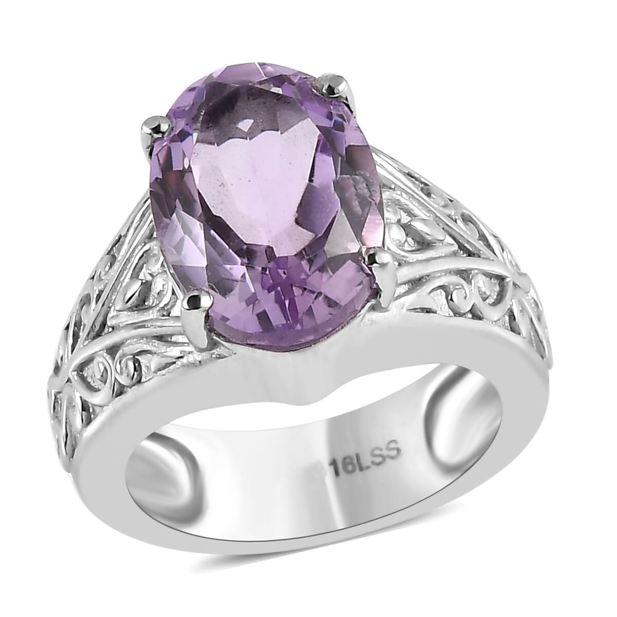 Rose De France Amethyst 31.70 ctw Bangle Bracelet (7.25In), Earrings, Ring (Size 7.0) and Pendant Necklace 20 Inches in Stainless Steel image number 10