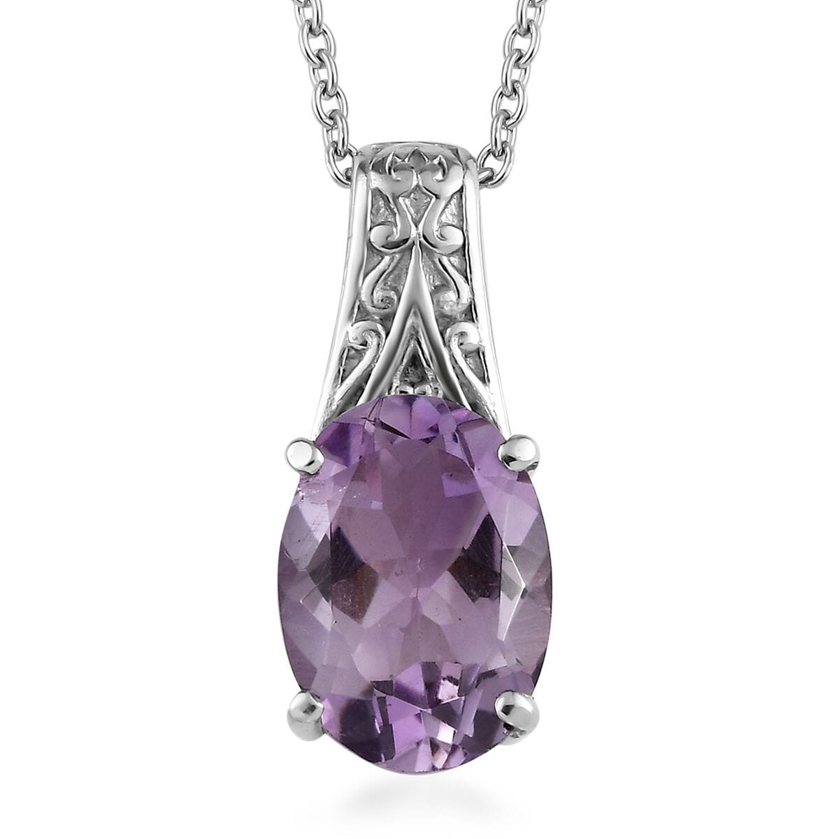 Rose De France Amethyst 31.70 ctw Bangle Bracelet (7.25In), Earrings, Ring (Size 7.0) and Pendant Necklace 20 Inches in Stainless Steel image number 13