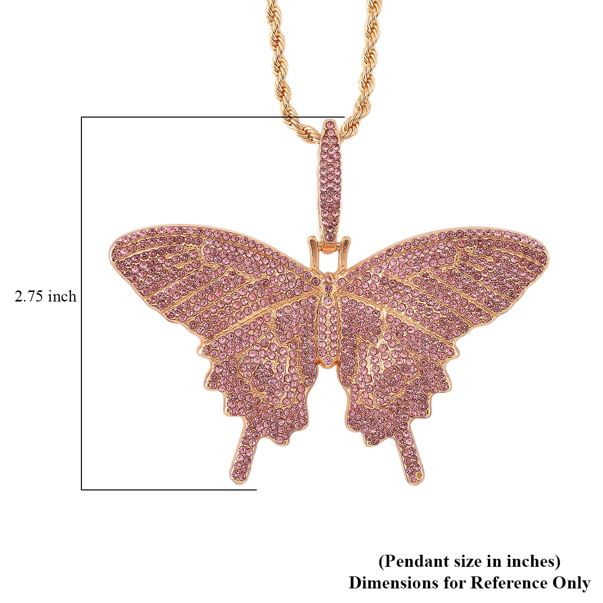 Pink Austrian Crystal Butterfly Pendant Necklace (24 Inches) in Goldtone image number 5
