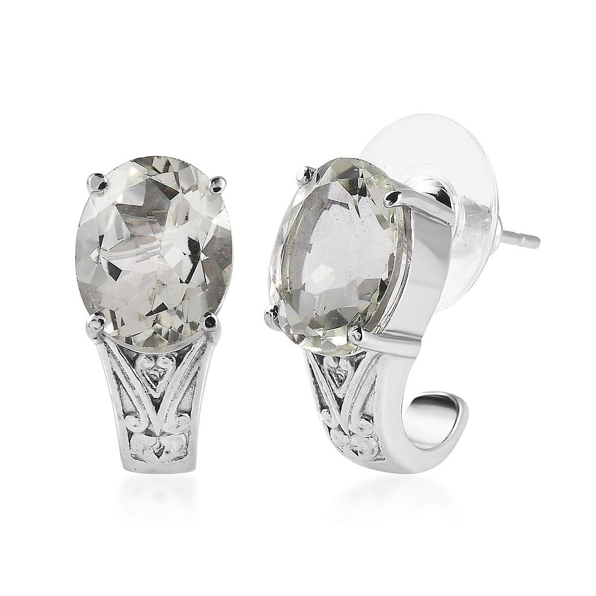 Montezuma Prasiolite 29.85 ctw Bangle Bracelet (7.25In), Earrings, Ring (Size 5.0) and Pendant Necklace 20 Inches in Stainless Steel image number 4