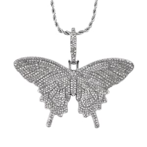 Austrian Crystal Butterfly Pendant Necklace 24 Inches in Silvertone