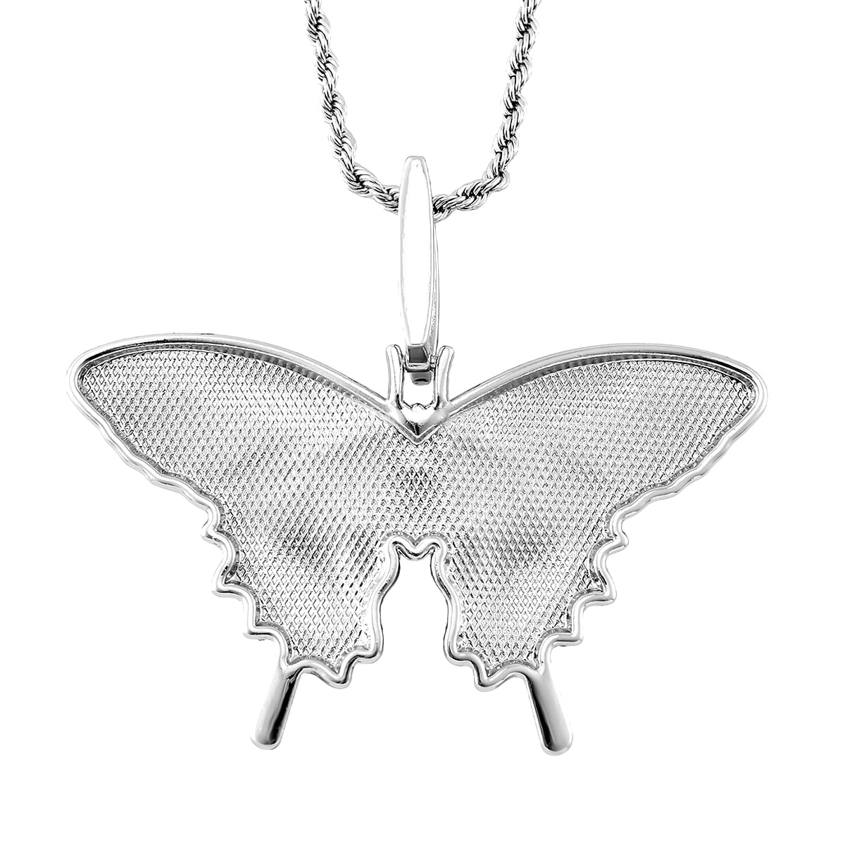 Austrian Crystal Butterfly Pendant Necklace 24 Inches in Silvertone image number 3