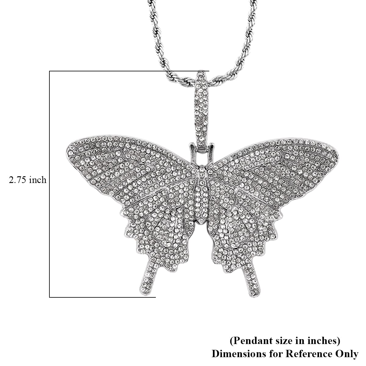 Austrian Crystal Butterfly Pendant Necklace 24 Inches in Silvertone image number 5