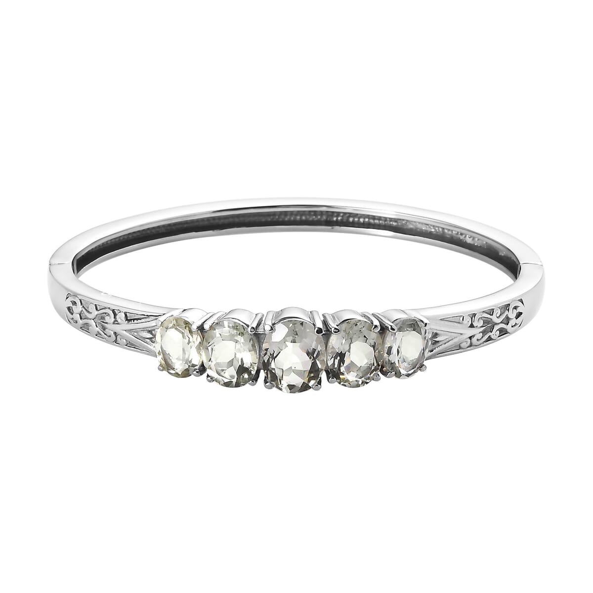 Montezuma Prasiolite 29.85 ctw Bangle Bracelet (7.25In), Earrings, Ring (Size 6.0) and Pendant Necklace 20 Inches in Stainless Steel image number 7