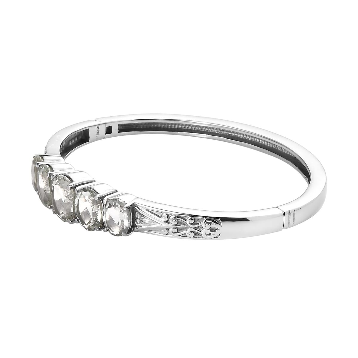 Montezuma Prasiolite 29.85 ctw Bangle Bracelet (7.25In), Earrings, Ring (Size 6.0) and Pendant Necklace 20 Inches in Stainless Steel image number 8