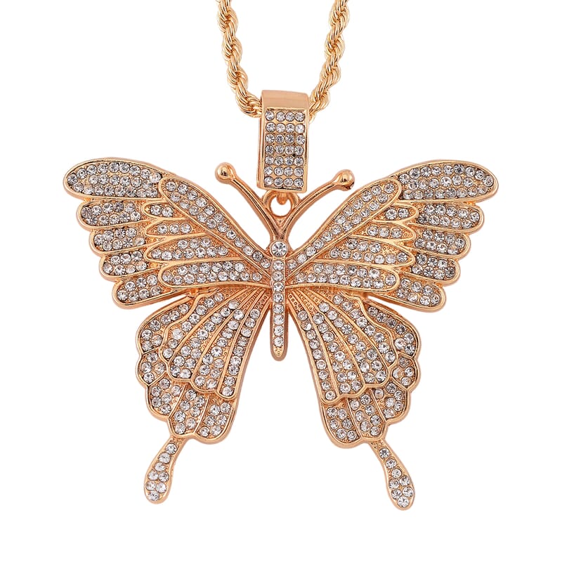 Austrian Crystal Butterfly Pendant Necklace in Goldtone 24 Inches