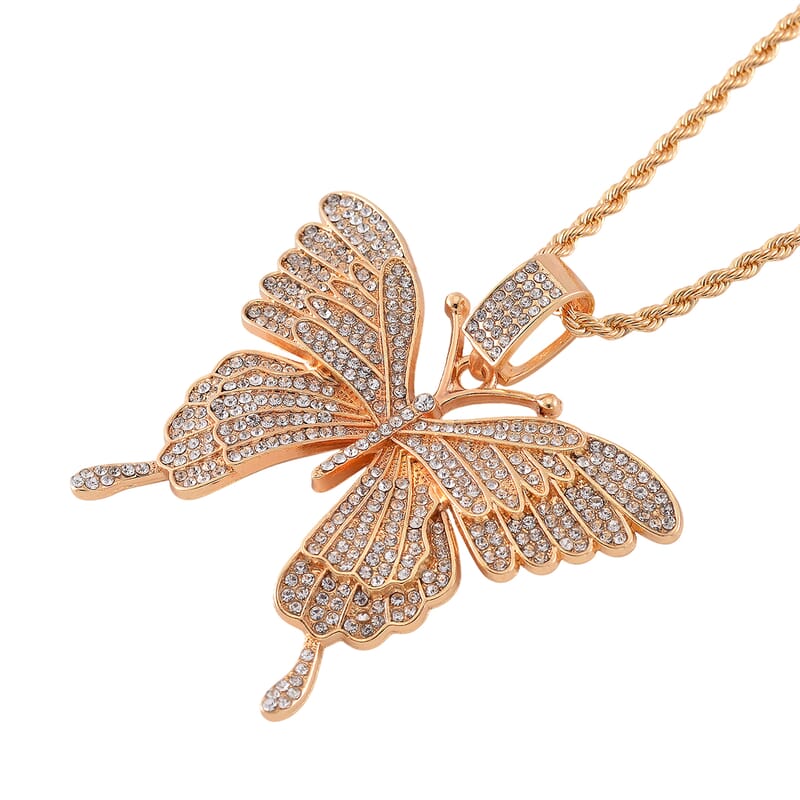 Austrian Crystal Butterfly Pendant Necklace in Goldtone 24 Inches