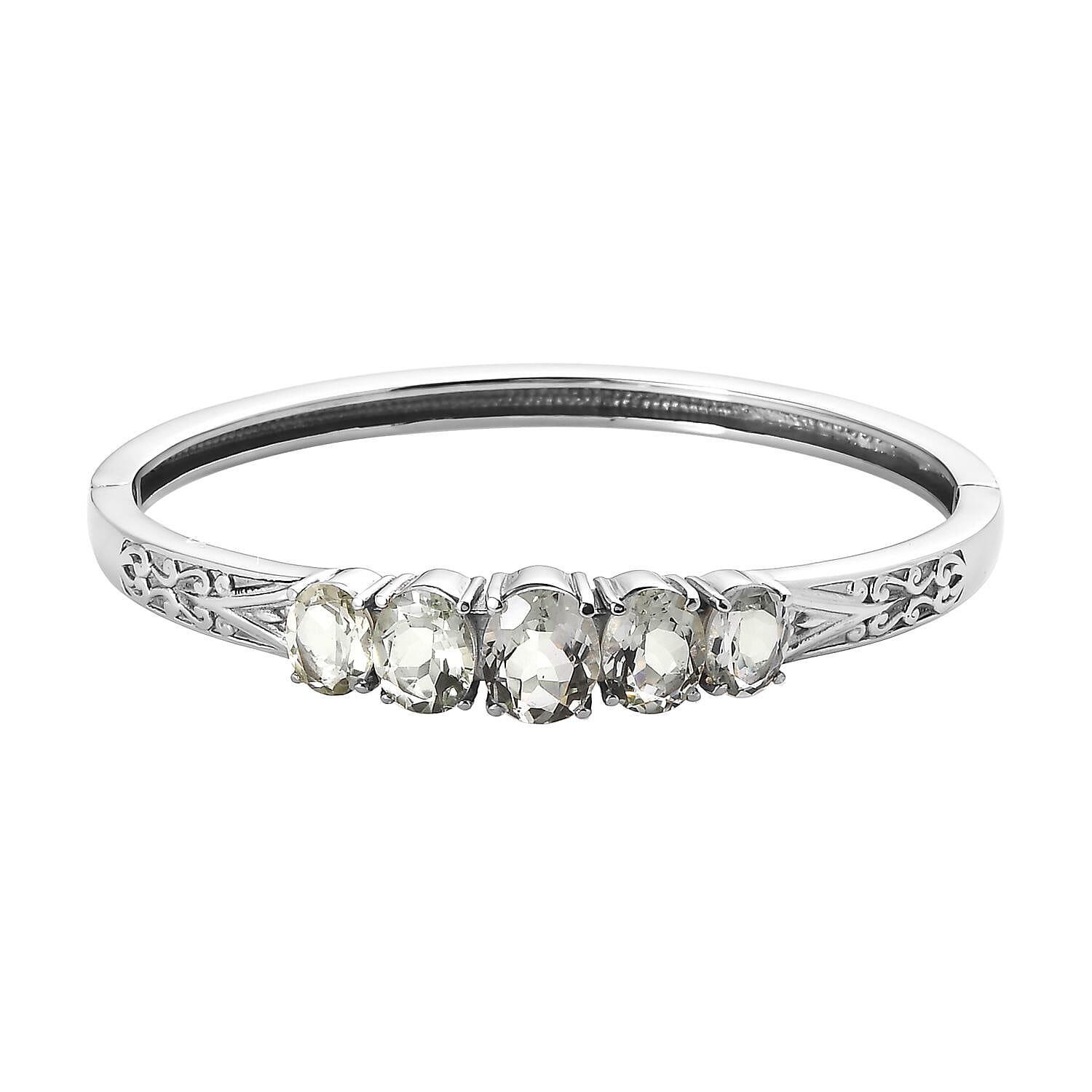 Montezuma Prasiolite 29.85 ctw Bangle Bracelet (7.25In), Earrings, Ring (Size 8.0) and Pendant Necklace 20 Inches in Stainless Steel