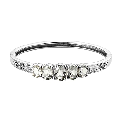 Montezuma Prasiolite 29.85 ctw Bangle Bracelet (7.25In), Earrings, Ring (Size 8.0) and Pendant Necklace 20 Inches in Stainless Steel